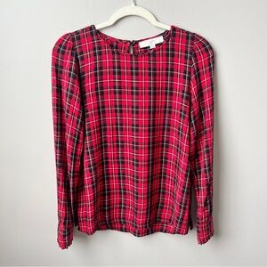 LOFT Top Women's XS Plaid Red Black Lightweight Rayon Classic Office Preppy Work